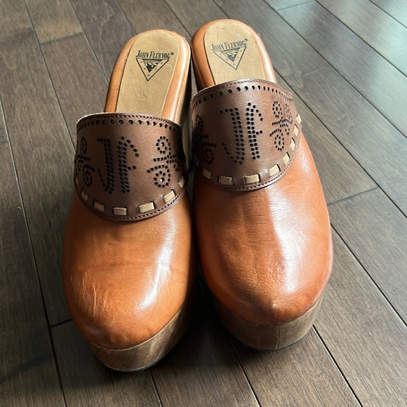 John Fluevog leather and wooden clogs size 10 - Picture 1 of 9